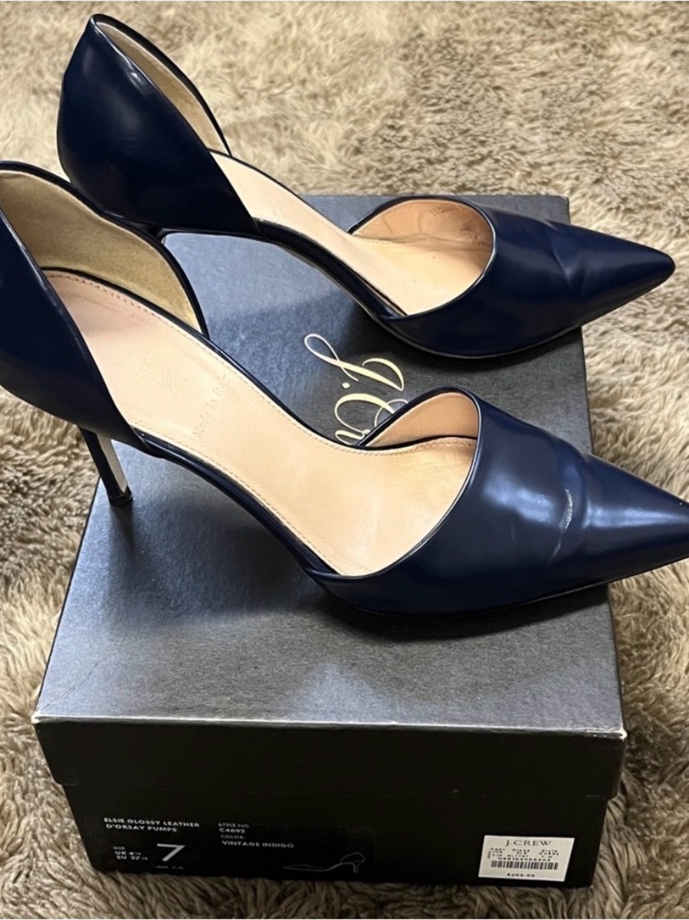 J. Crew Navy Leather D'Orsay Pointed Pumps